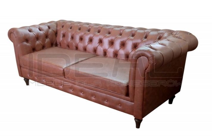 sofa skórzana swan chesterfield brązowa
